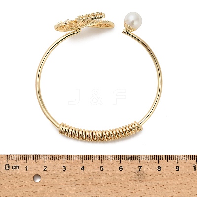 Butterfly Brass Micro Pave Clear Cubic Zirconia Cuff Bangles for Women BJEW-B145-06G-1