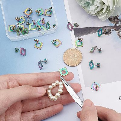 24Pcs Ion Plating(IP) 304 Stainless Steel Stud Earring Findings STAS-UN0040-06-1