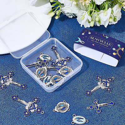 20Pcs 4 Styles DIY Blue Rosary Alloy Enamel Pendant and Link Findings Kits FIND-SC0021-26-1