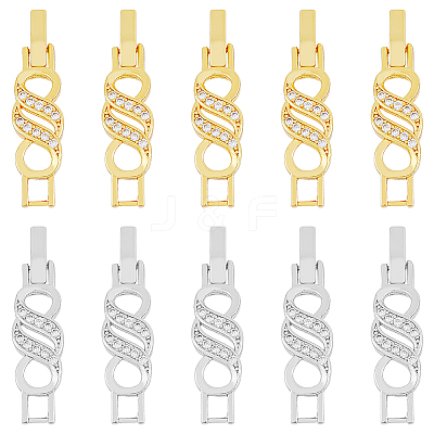 10Pcs 2 Colors Rack Plating Brass Micro Pave Clear Cubic Zirconia Watch Band Clasps ZIRC-DC0001-08-1