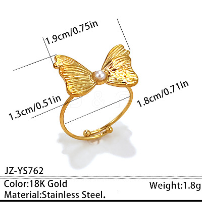 304 Stainless Steel & Plastic Pearl Cuff Open Rings for Women WGF3CDE-02-1