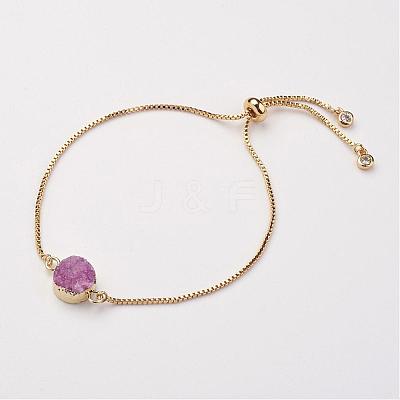 Electroplated Natural & Dyed Druzy Agate Slider Bracelets BJEW-JB02764-1