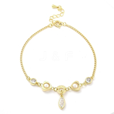 Brass Micro Pave Clear Cubic Zirconia Charm Bracelets for Women BJEW-C083-01A-G-1