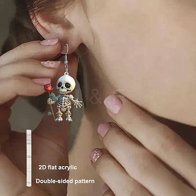 Skeletonl with Rose Acrylic Dangle Earrings FS-WG6350E-01-1