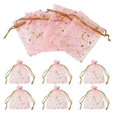 30Pcs Gold Stamping Moon Star Organza Drawstring Gift Bags ABAG-TA0002-21G-1