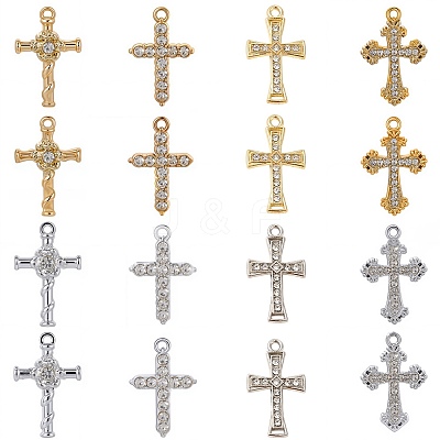 32Pcs 8 Styles Alloy Rhinestone Pendants FIND-SC0016-43-1