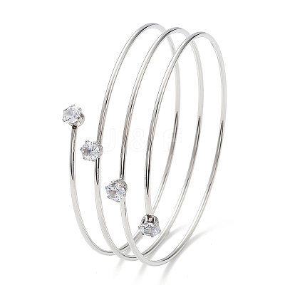 304 Stainless Steel Triple Loops Wire Wrap Bangle BJEW-K227-02P-1