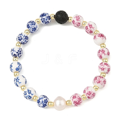 Handmade Printed Porcelain Beaded Bracelets BJEW-JB14222-1