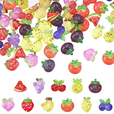 110Pcs 11 Styles Fruits Resin Cabochons MRMJ-SC0001-54-1