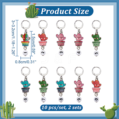 Alloy Enamel Cactus Pendant Locking Stitch Markers HJEW-AB00098-1
