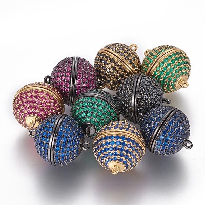 Brass Micro Pave Cubic Zirconia Magnetic Clasps with Loops ZIRC-L075-49E-1