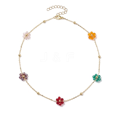 Glass Daisy Flower Beaded Necklace NJEW-JN04741-1
