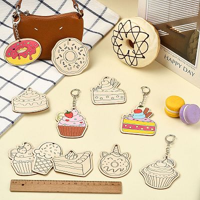 36Pcs Dessert Wooden Keychains ST-CJ0028-15-1