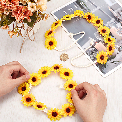 2Pcs Cloth Small Sunflowe Wreath Headband OHAR-CP0001-20A-1