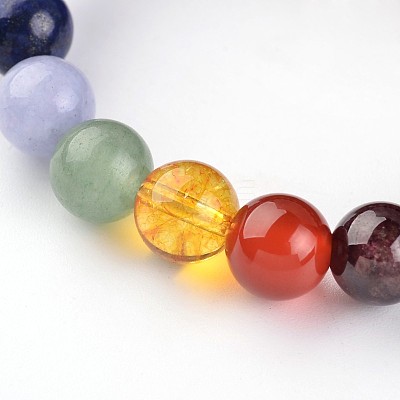 Chakra Natural Dyed & Heated Black Agate Beaded Stretch Bracelets X-BJEW-JB02225-02-1