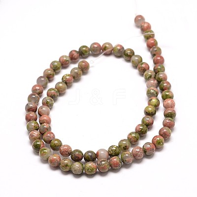 Natural Unakite Round Bead Strands G-P072-30-4mm-1