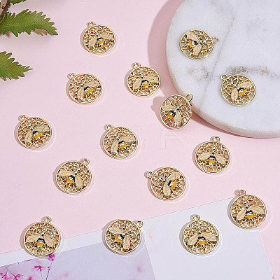20 Pcs Flat Round with Bee Alloy Insect Charms for Jewelry Earring Making Crafts JX298A-1