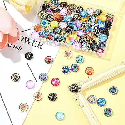 100Pcs Printed Glass Half Round Dome Cabochons GGLA-FS0001-13-1