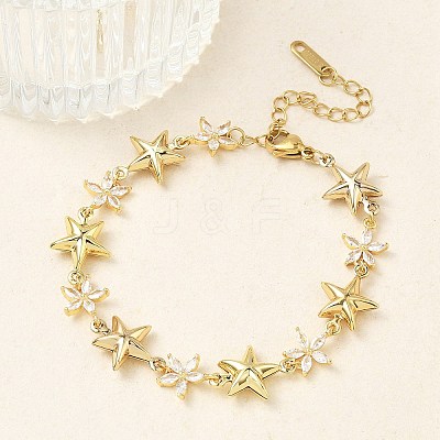 304 Stainless Steel Pave Clear Cubic Zirconia Link Chain Bracelets for Women BJEW-A169-11G-1