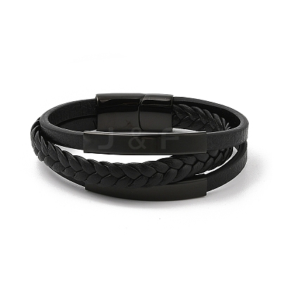 Ion Plating(IP) Braided Microfiber Leather Multi-strand Bracelets for Men BJEW-Z081-02EB-1