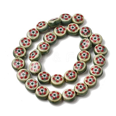 Flat Round Handmade Floral Porcelain Beads PR-CBA03B0-02D-1