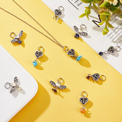 4 Sets 2 Styles Chakra Natural & Synthetic Mixed Stone Chips Alloy Pendants FIND-CN0001-40-1