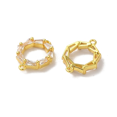 Rack Plating Brass Pave Clear Cubic Zirconia Ring Connector Charms KK-H487-11G-1