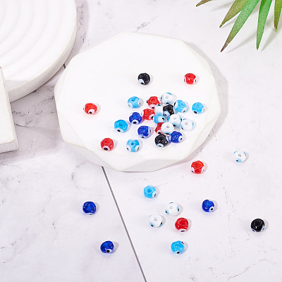 100Pcs 5 Colors Handmade Evil Eye Lampwork Beads Strands LAMP-TA0001-88B-1