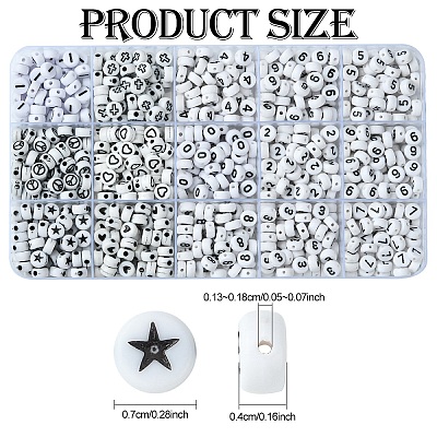 900Pcs 15 Styles White and Black Acrylic Beads SACR-YW0001-67-1