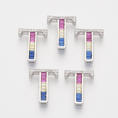Brass Cubic Zirconia Slide Charms ZIRC-S063-01T-P-1