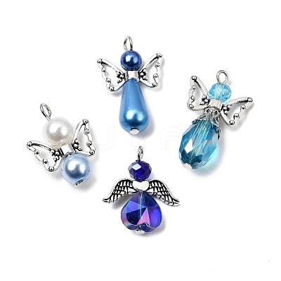 60Pcs 5 Styles Tibetan Style Alloy Butterfly Bead & ABS Plastic Pearl & Glass Pendants PALLOY-CA00016-1