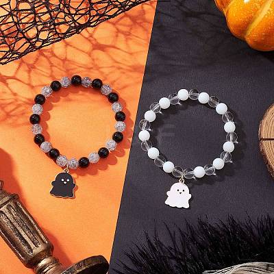 2Pcs Halloween Alloy Enamel Charm Bracelets BJEW-JB12106-1