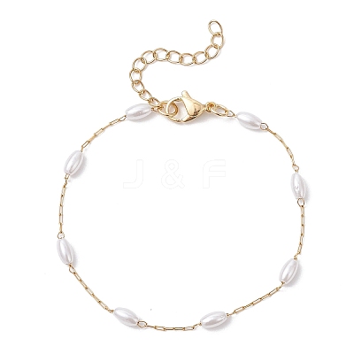 Plastic Pearl Oval Bead Link Bracelets BJEW-JB12603-1