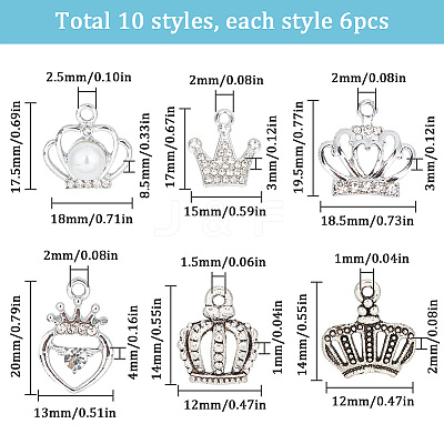 60Pcs 10 Style Alloy Pendants FIND-SC0005-21-1