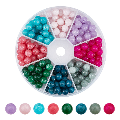 240Pcs 8 Style Natural Dyed White Jade Beads G-AR0003-96-1