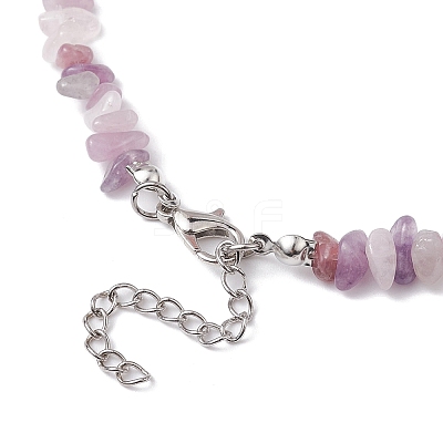 Natural Lepidolite/Purple Mica Stone Chip Beaded Necklace NJEW-JN04615-04-1