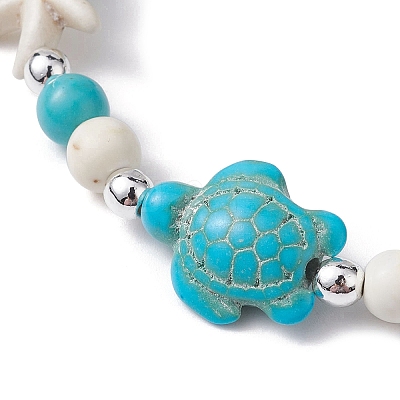 Turtle & Starfish Synthetic Turquoise Beaded Stretch Bracelet BJEW-JB09968-02-1