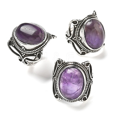 Natural Amethyst Adjustable Rings RJEW-I108-02AS-02-1