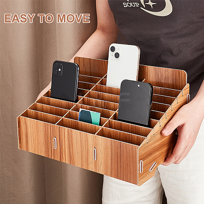 24-Grid Wooden Cell Phone Storage Box CON-WH0094-05A-1