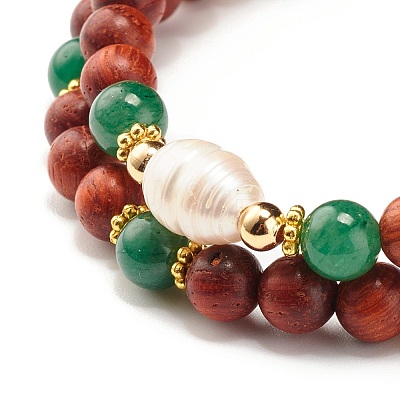 Natural Wood Round Beads Bracelets Set BJEW-JB07275-1