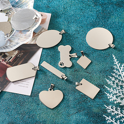 32Pcs 8 Style 201 Stainless Steel Stamping Blank Tag Pendants STAS-CW0001-10-1