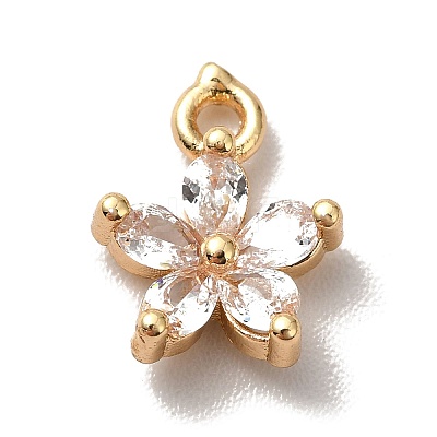 Brass Cubic Zirconia Flower Charms KK-O141-01G-M-1