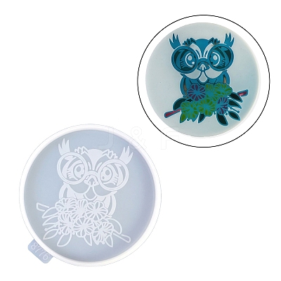 Flat Round with Owl & Flower DIY Cup Mat Silicone Molds SIL-F007-06B-1