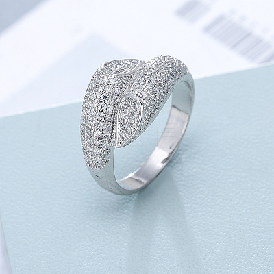 Brass Micro Pave Clear Cubic Zirconia Cuff Rings FS-WG5F4B0-04-1