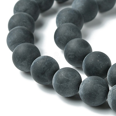 Grade A Round Frosted Natural Black Agate Beads Strands X-G447-5-1
