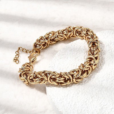 304 Stainless Steel Byzantine Chains Bracelets for Women BJEW-P399-01B-G-1