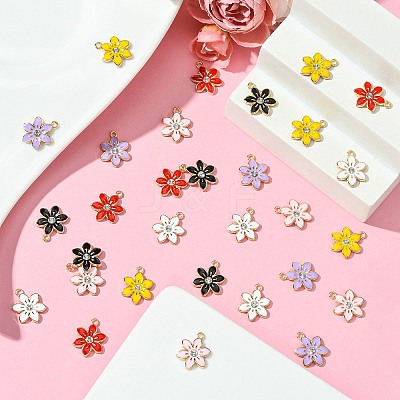30Pcs 6 Colors Flower Alloy Enamel Pendants ENAM-CJ0006-22-1