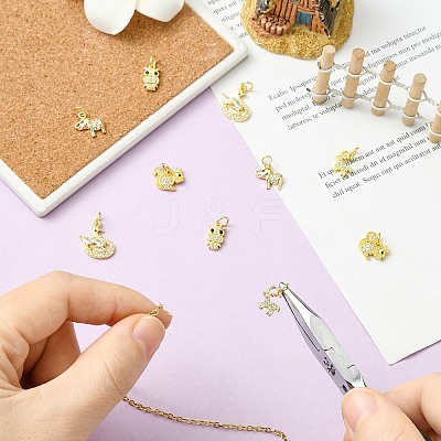 10Pcs 5 Styles Autumn Theme Brass Micro Pave Clear & Black Cubic Zirconia Charms KK-CJ0004-21-1