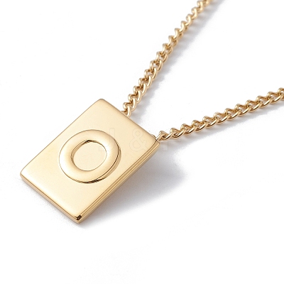 Stainless Steel Initial Letter Rectangle Pendant Necklace for Men Women LS-NJEW-E090-01G-15-1