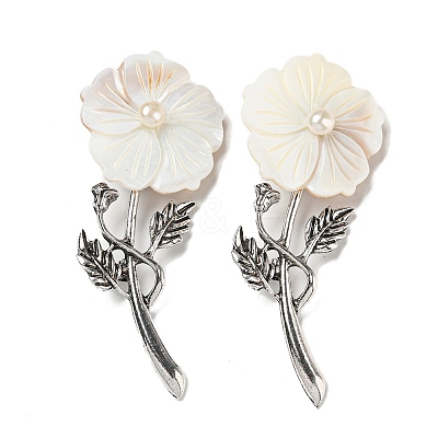Freshwater Shell Flower Alloy Brooch JEWB-Z019-01E-1